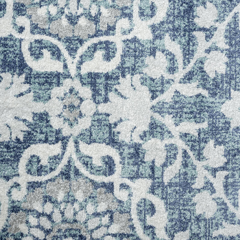 Korth Damask Area Rug, Rectangle 5' x 8', Blue/Gray/White