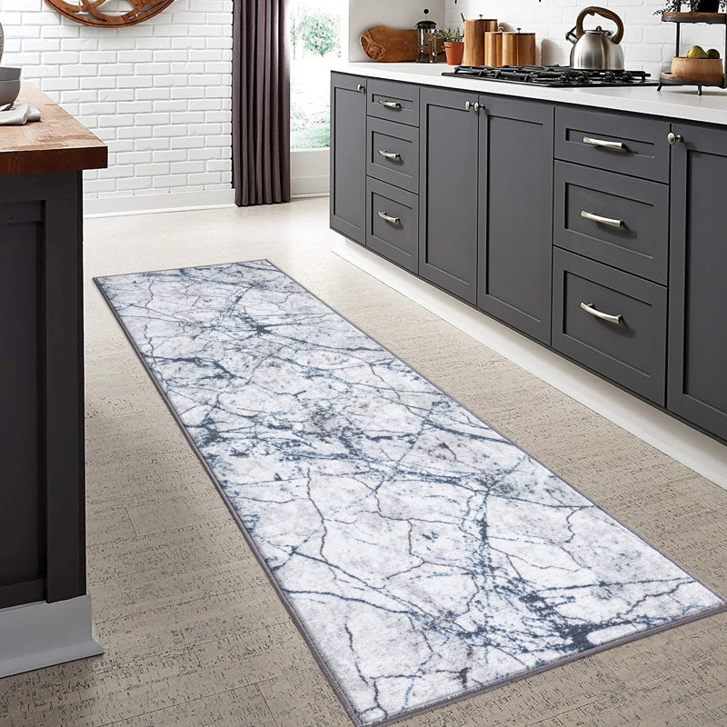Lyanne Washable Non-Slip Marble Area Rug, Runner 2'2" x 7'
