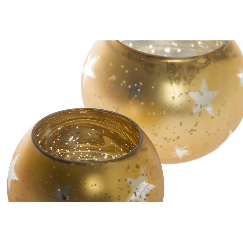 2 Piece Glass Wall Tealight Holder Set, Gold
