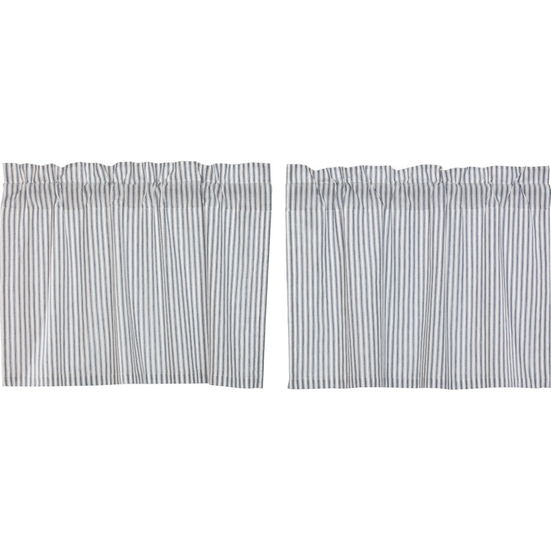 Rideau de café 72 po Sawyer Mill, L 72 po x H 24 po, Bleu denim / blanc cassé