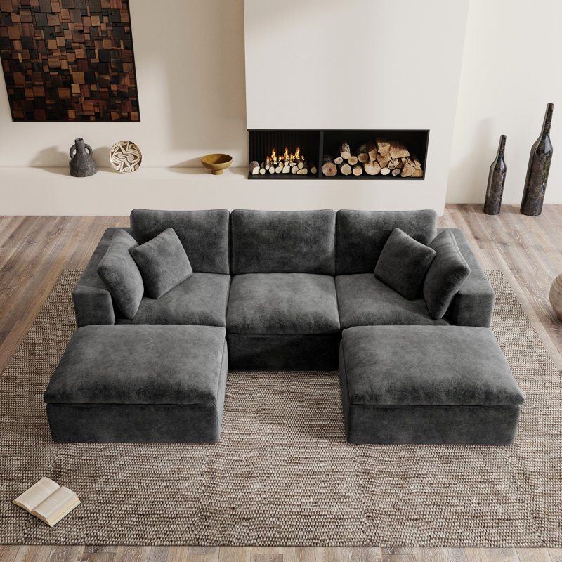 Kreyton Boneless 108" Cloud Compression Sectional Sofa, No-Assembly Sectional Couch, Gray Chenille