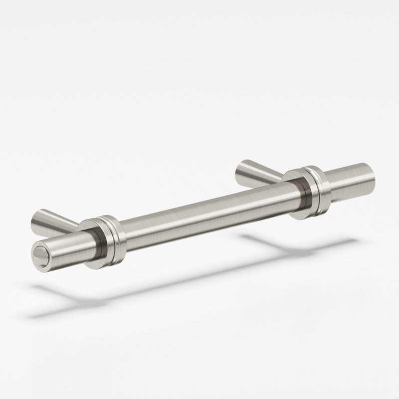 Round, Collared Cabinet Pull With Tapered Posts, Satin Nickel, 3"