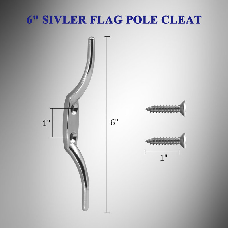 Crochet à crampons en argent avec mât de drapeau - 6 po en alliage de zinc antirouille - Vis de fixation incluses