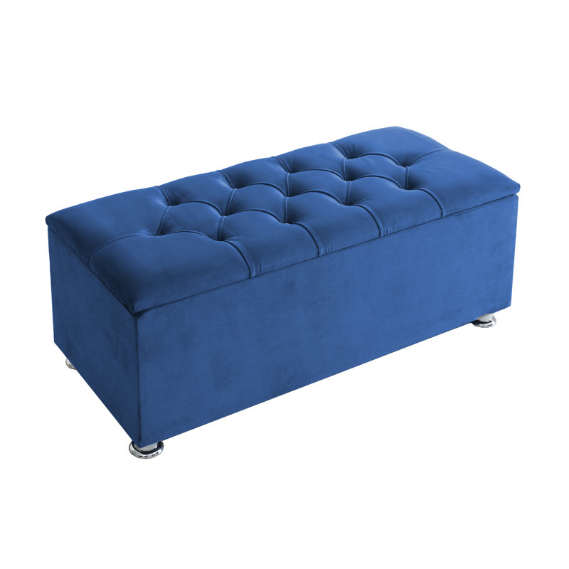 Lorde Velvet Upholstered Storage Bench, Blue