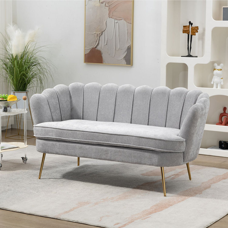 Shay 59.2" Flared Arm Curved Loveseat, Light Gray Chenille