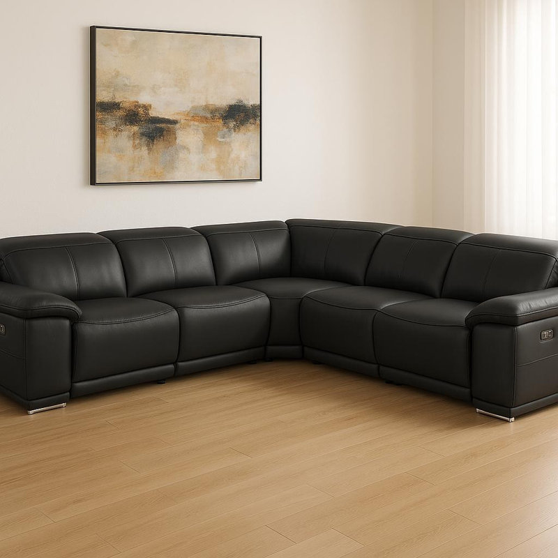 Canapé modulaire en L cinq pièces en cuir noir italien