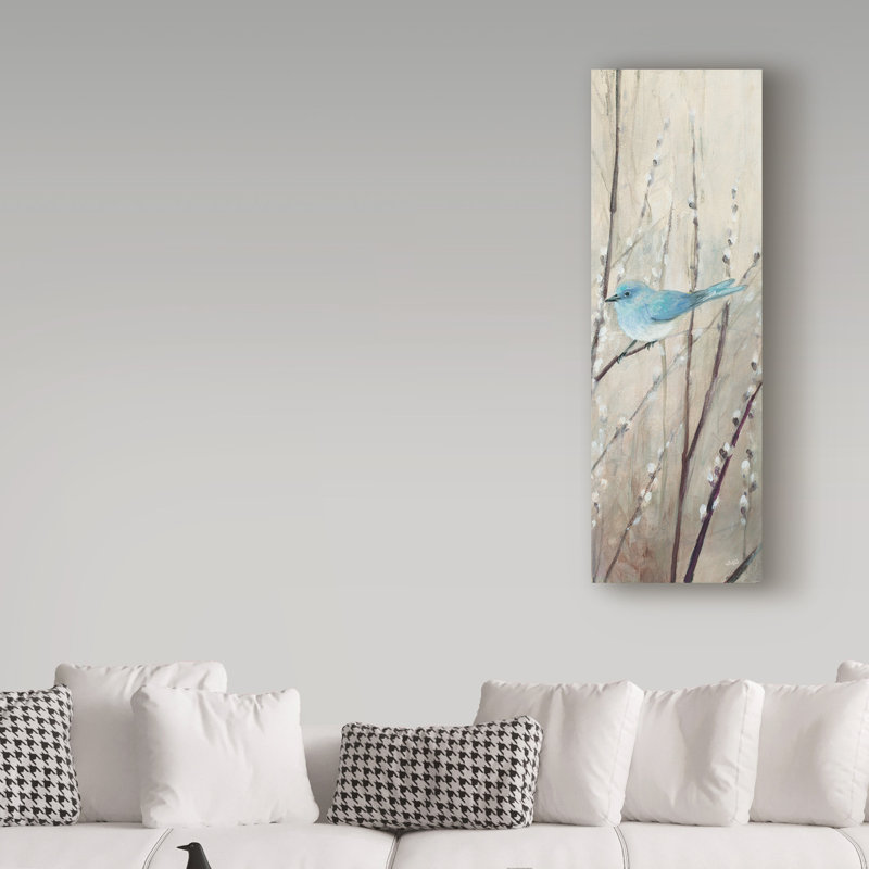 "Pretty Birds Neutral III" par Julia Purvis, reproduction d’art sur toile, H 32 po x l 10 po x P 2 po