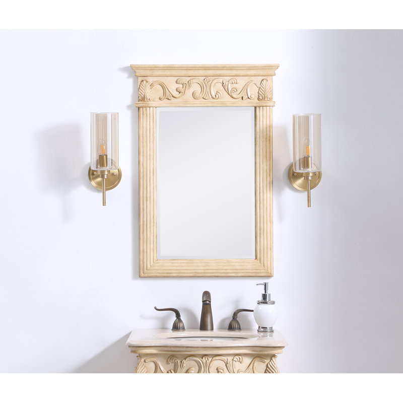Aurillac Traditional Beveled Bathroom/Vanity Mirror, 30" H x 21" W, Tan