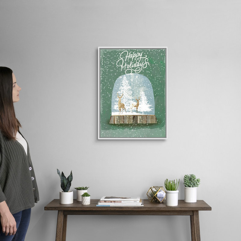 Holiday Holiday Globe II - reproduction d'art textuel sur toile, H 26 po x l 20 po x P 1,75 po, Cadre blanc