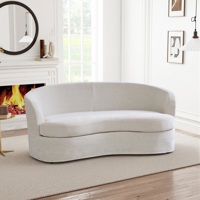 73.7" W Upholstered Chenille Slipcovered Loveseat With Pillows, Beige