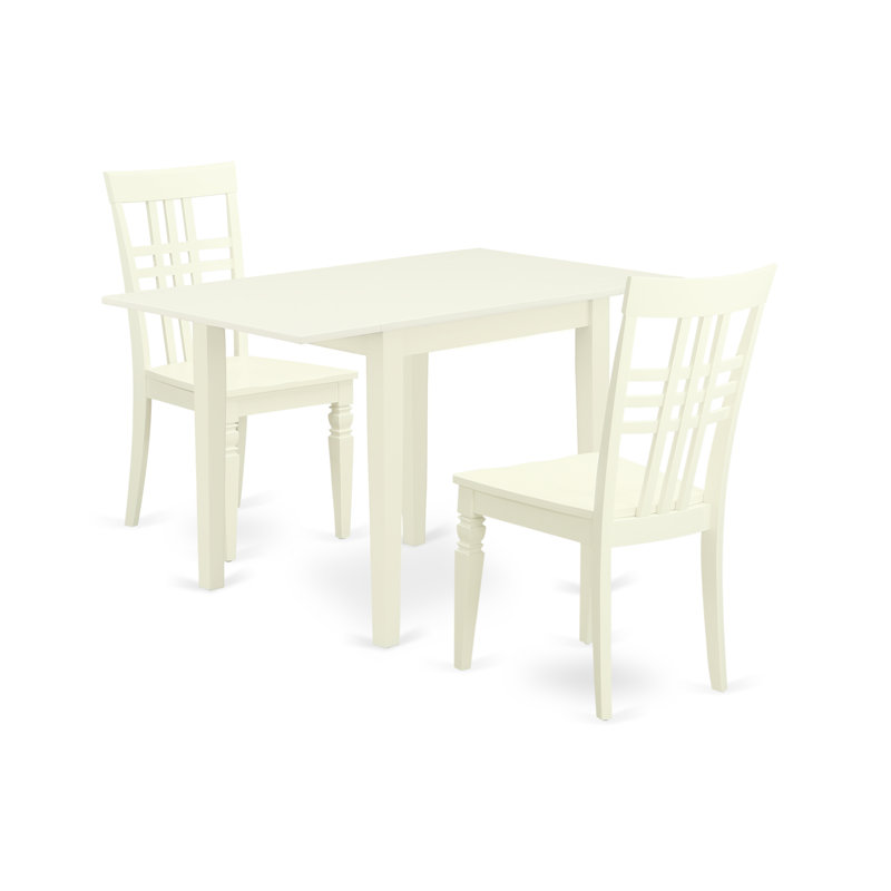 L'ensemble de table de salle à manger 3 pièces pour petits espaces contient une table de salle à manger rectangulaire avec Dropleaf et 2 chaises en bois, lin blanc