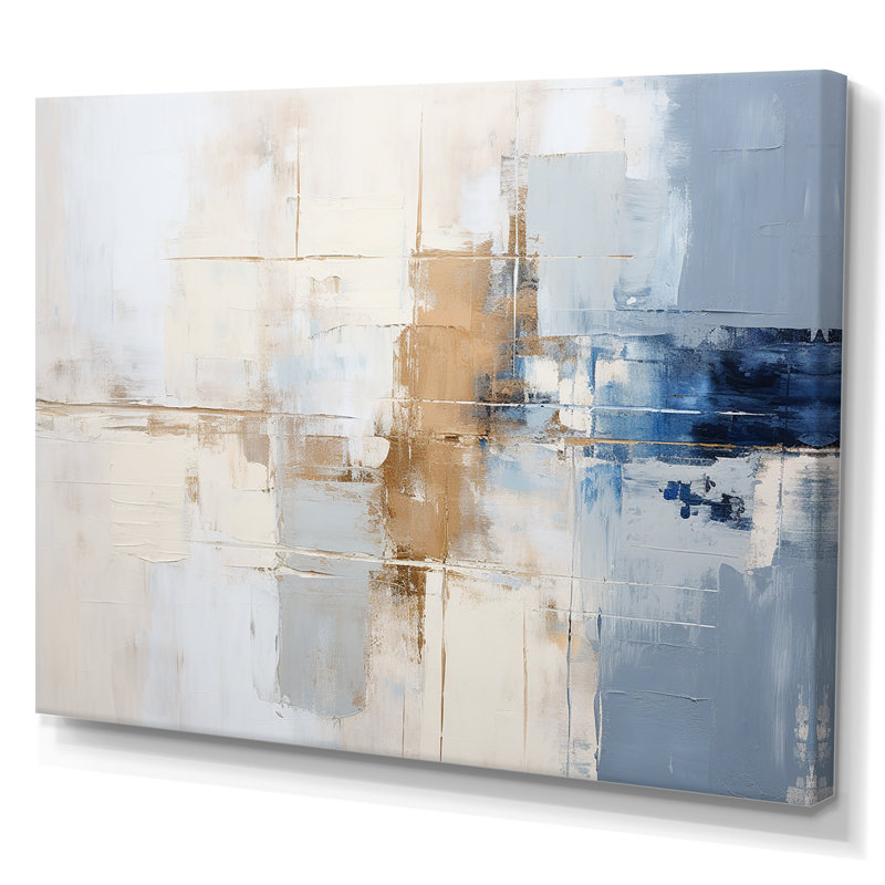 Peinture blanche et bleue Fusion - peinture abstraite, art mural, Toile tendue, H 30 po x l 40 po x P 1,5 po