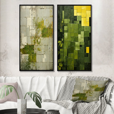 Ensemble de 2 reproductions d'art sur toile Green Collage