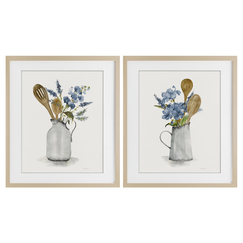 Kitchen Pitcher Bouquets, ensemble de 2 impressions encadrées sous verre, design par Carol Robinson, H 21 po x l 17 po