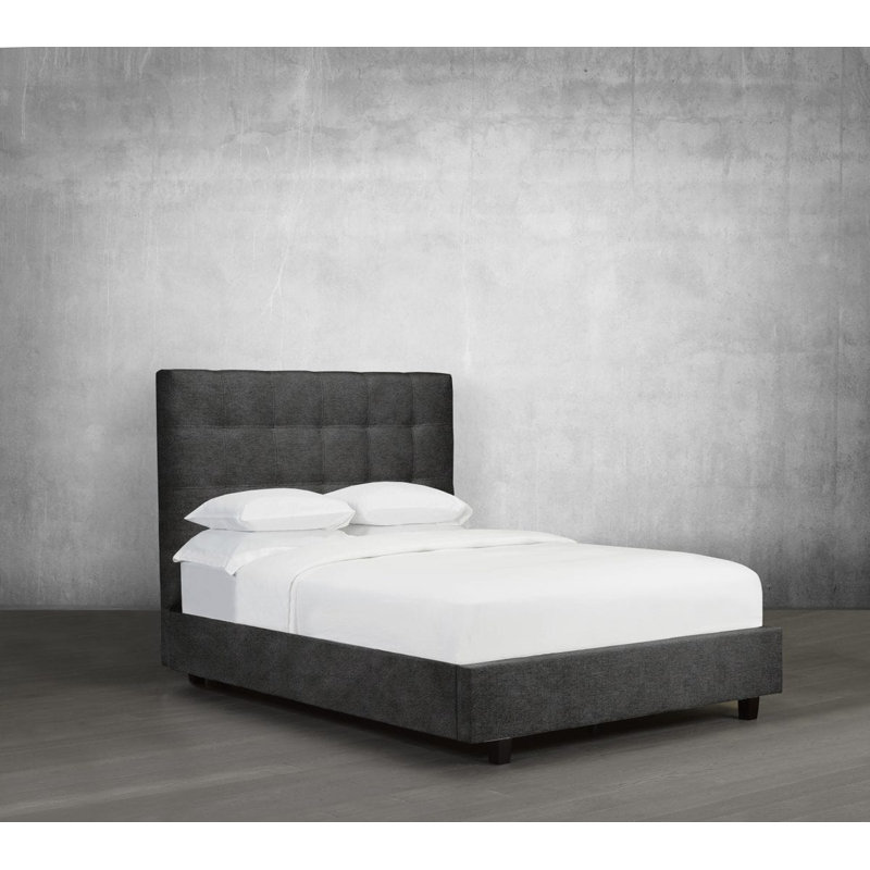 Lit plateforme tapissier Haskins, Grand, Similicuir - pierre, No Storage Included