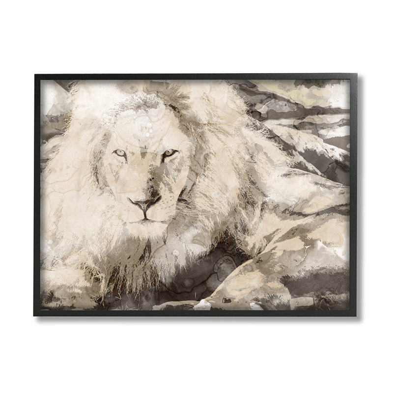 "AC-726", reproduction d’art abstraite de couleur lion, H 24 po x l 30 po x 1,5 po, Giclée encadrée noir minuit