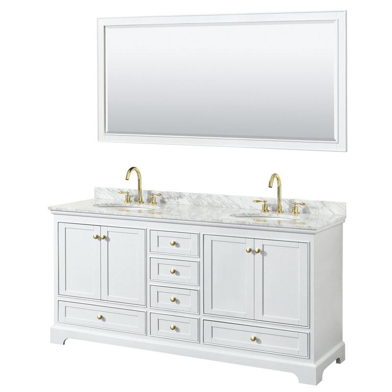 Deborah 72'' Double Bathroom Vanity with Marble Top, Gold, White