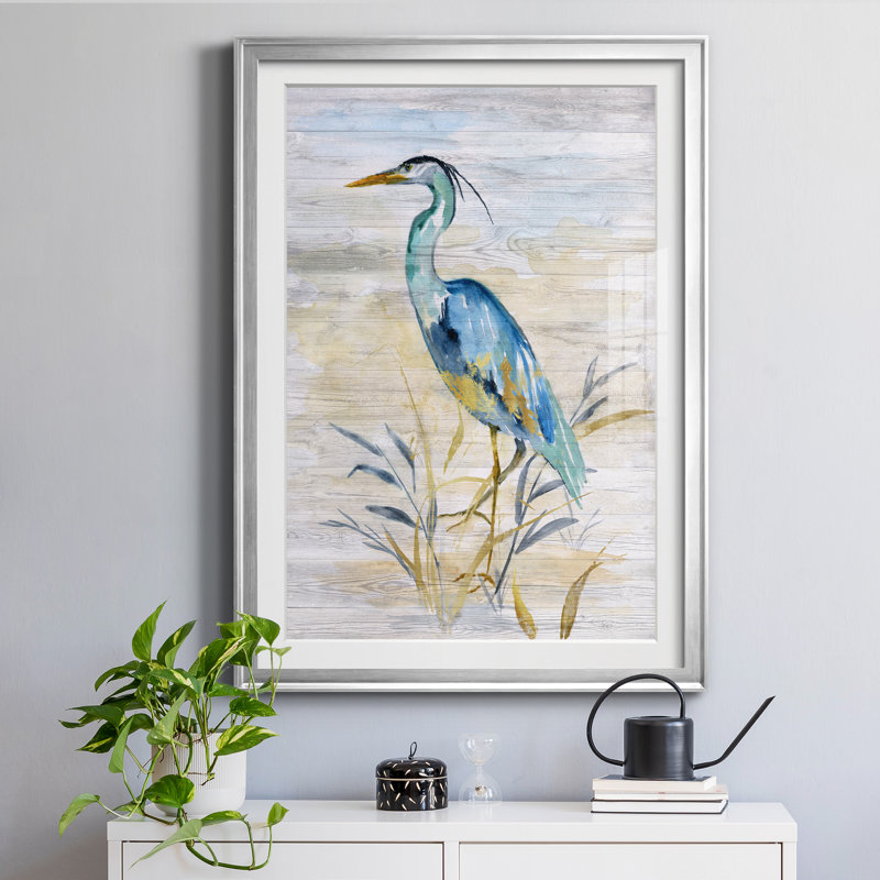 «Blue Heron II» par Nan - reproduction de cadre photo, H 26,5 po x l 36,5 po x P 1,5 po, Silver Frame