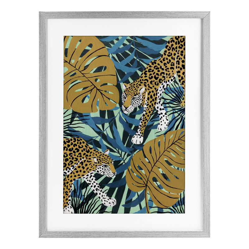 «Guépard traqué avec feuilles», reproduction encadrée sous verre, design par Yvette St. Amant, H 20 po x l 14 po