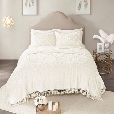 Couvre-lit à médaillon en coton chenille d'inspiration mondiale très grand / très grand, très tendance