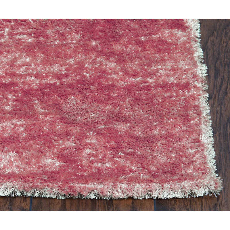 Tapis rose clair à poil long fait à la main, Rectangle 2 pi x 3 pi