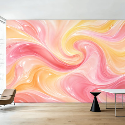 Papier peint adhésif à motif marbré coloré aux teintes pastel, 254 cm (H) x 366 cm (L), amovible, en PVC, pour chambre, salon ou bureau.