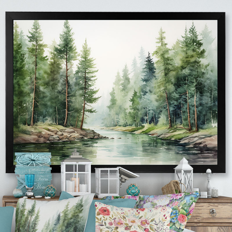 " River Forest Hidden Treasure Scenery I ", Black Single Picture Framed, 24" H x 32" W x 1" D