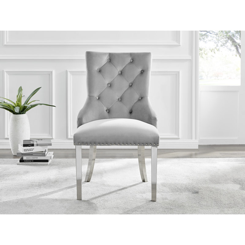 Chaises de salle à manger rembourrées Edward, Gris, Argent argent