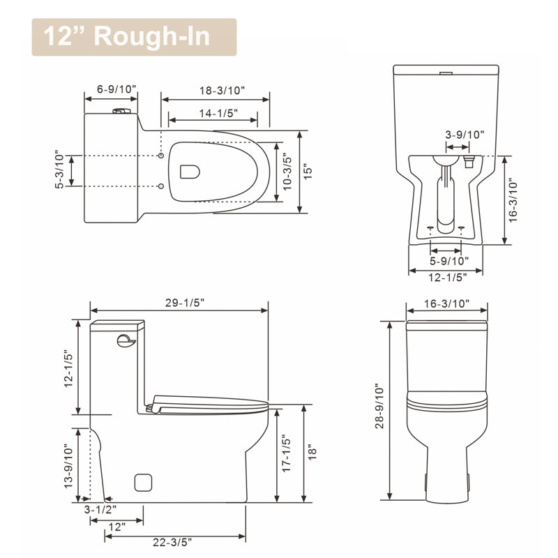Toilette une pièce fixée au sol à hauteur de chaise Kichae 1,28 GPF (siège inclus)