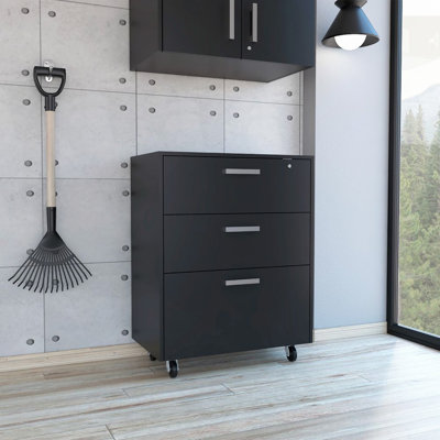 Commode rectangulaire à 3 tiroirs avec roulette en wengé noir