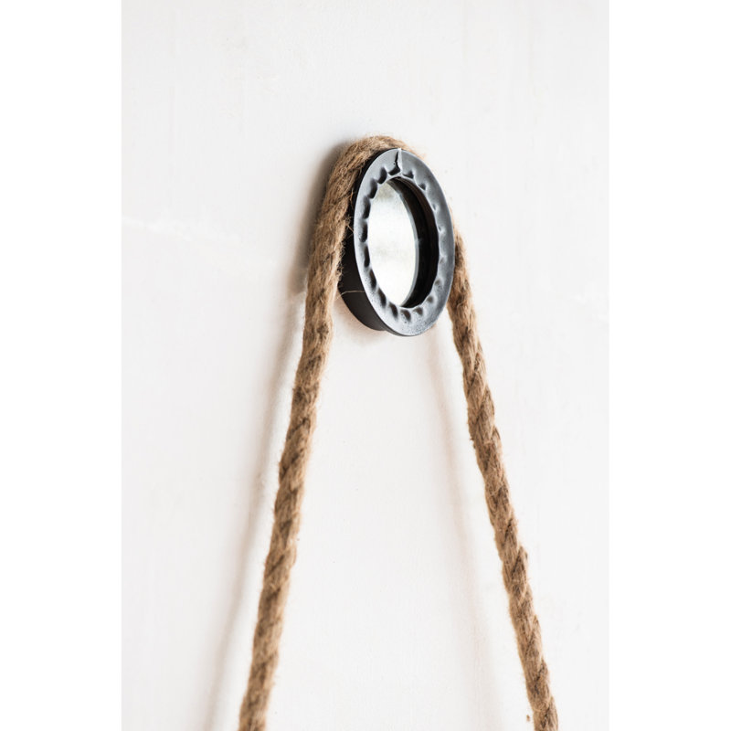 Beau miroir de salle de bain et de vestibule 19,5 po - Cadre en métal gris à sangle de corde pour décoration murale avec style