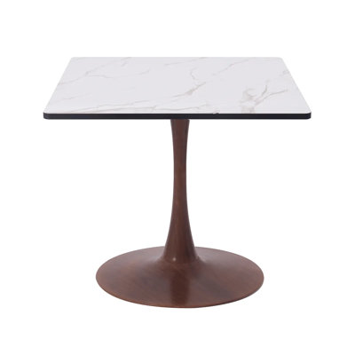 Table de salle à manger carrée avec plateau en panneau de fibres à densité moyenne et base de piédestal en acier pour 2 à 4 personnes dans la cuisine et la salle à manger