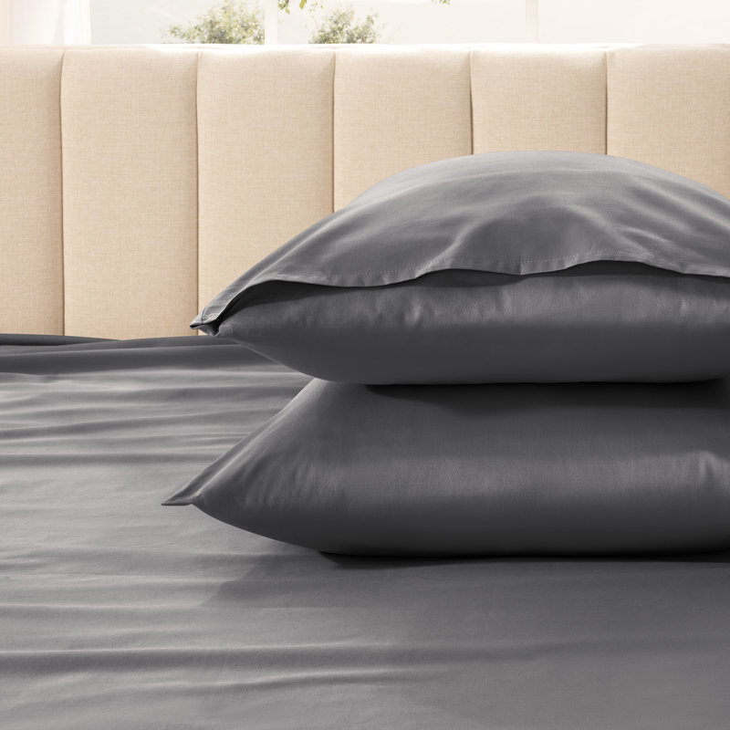 400 Thread Count  Cotton Sateen Pillowcase Set, 2 King Pillowcases, Gray
