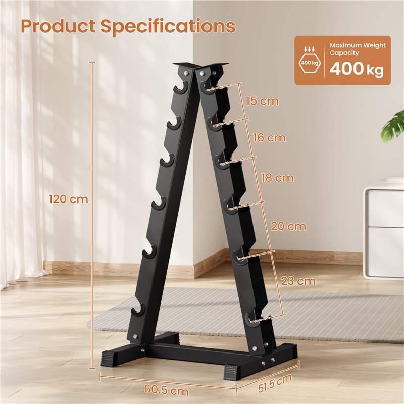 A-Frame Heavy Duty Metal Dumbbell Rack Space Saving Weight Organizer for Home Gym, 6