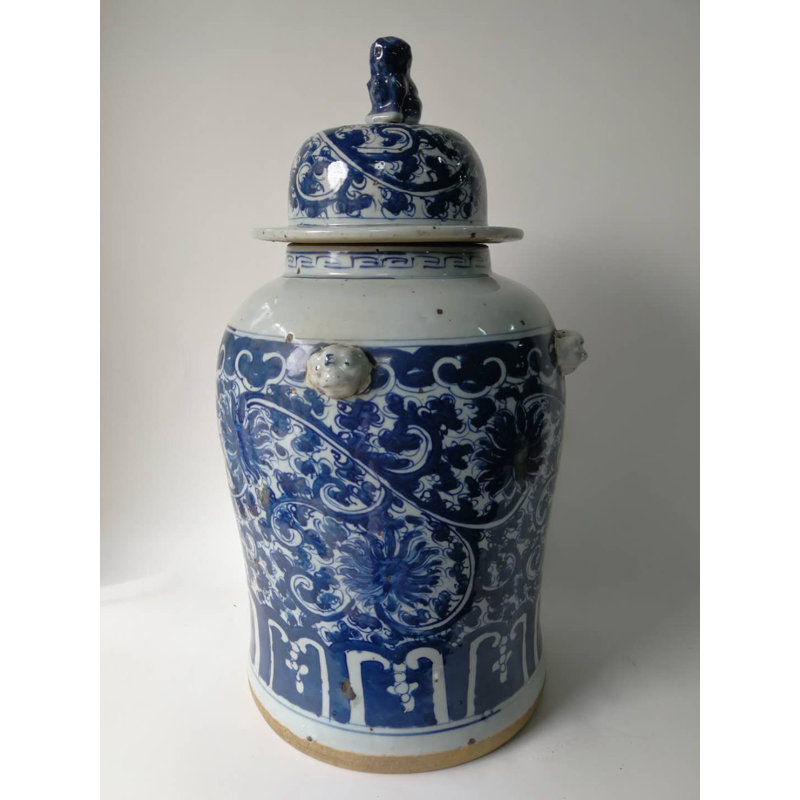 Pot décoratif bleu et blanc en porcelaine