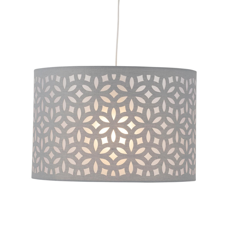20cm H Cotton Drum Pendant Shade ( Uno ) in Grey