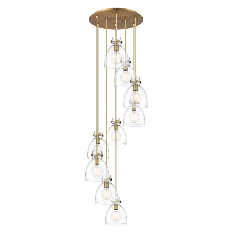 Luminaire suspendu grappe 9 lumières Amrith, Laiton brossé, Clair