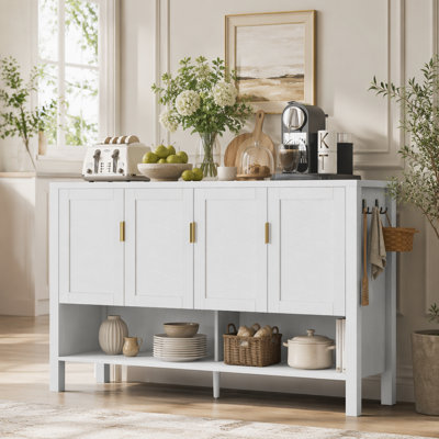 55.1''Storage Sideboard with 4-Doors,Multi Functional Buffet with Open Shelf and 2-Tiers Adjustable Shelves,Modern Cabinet with Double Hooks,Suitable for Living Room, Hallway, Dining,Office.