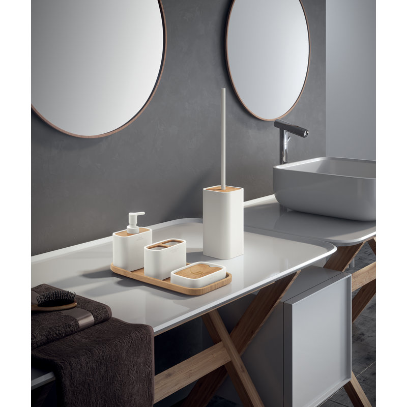 Tellez Soap Dispenser, White/Bamboo