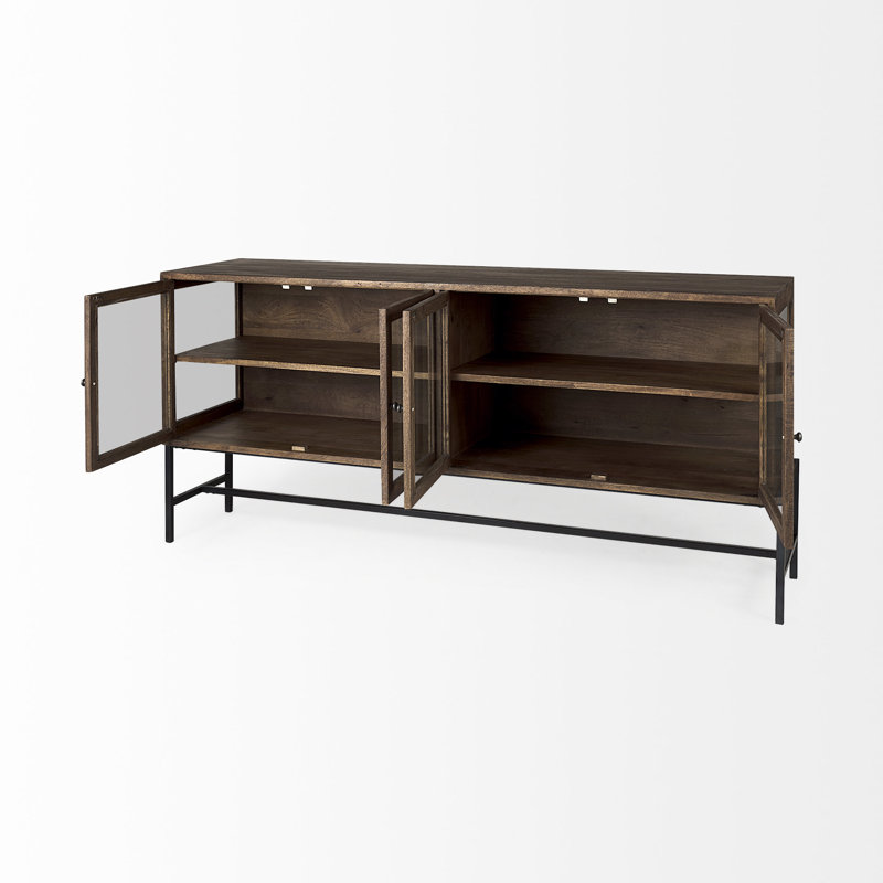 Buffet en bois massif de manguier 70 po Warner, Noir/brun