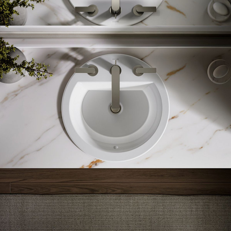 Bryant Ceramic Circular Drop-In Bathroom Sink with Overflow, White, 8'' Centers