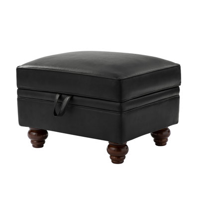 Djuana Transitional 27"W Lift-Top Leather Ottoman with Storage