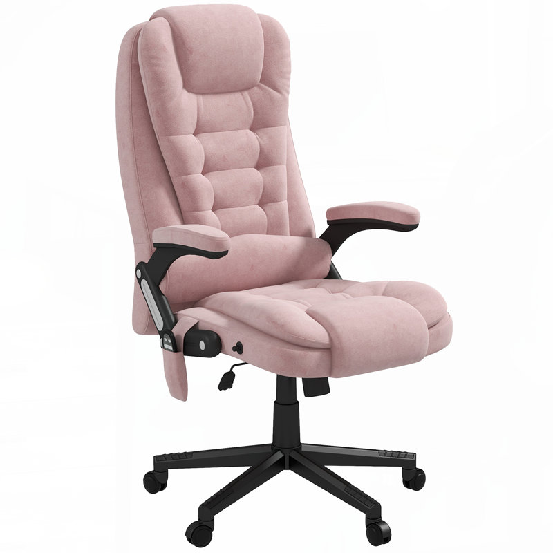 HOMCOM 6 Point Vibrating Massage Office Chair with Heat,Velvet High Back Executive Office Chair with Reclining Backrest,Padded Armrests and Remote,Pink