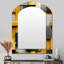 Harmonie de blocs géométriques jaunes et gris - miroir décoratif géométrique asymétrique, grand miroir à arche jaune, impression sur métal-1409429949