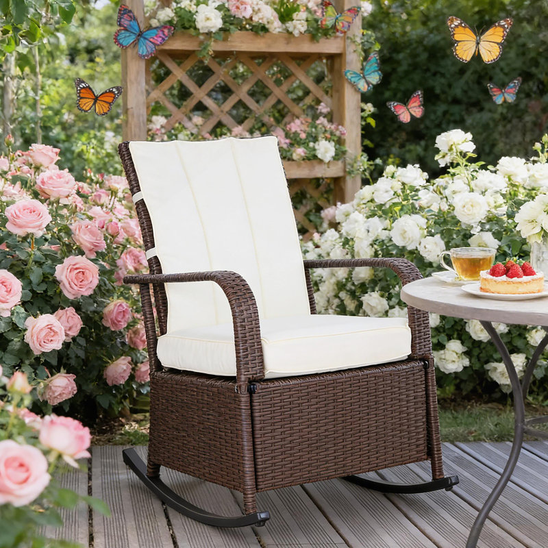 Fauteuil inclinable et berçant en rotin d'extérieur, Blanc
