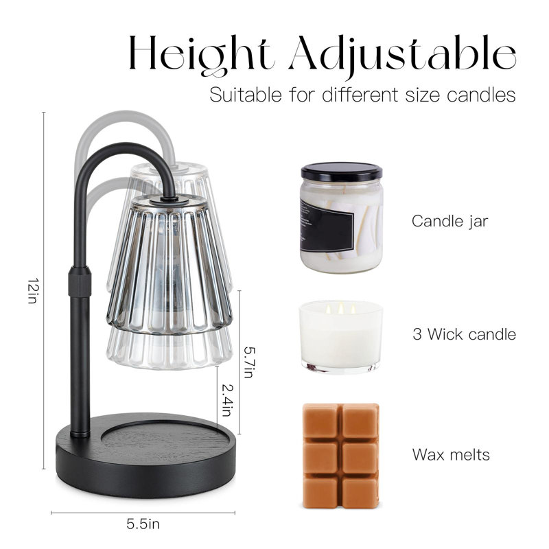 Bougie chauffe-bougie Decor - Lampe de parfum électronique à hauteur réglable sans fumée avec minuterie, lumière DEL à intensité variable, 2 ampoules - brun / transparent