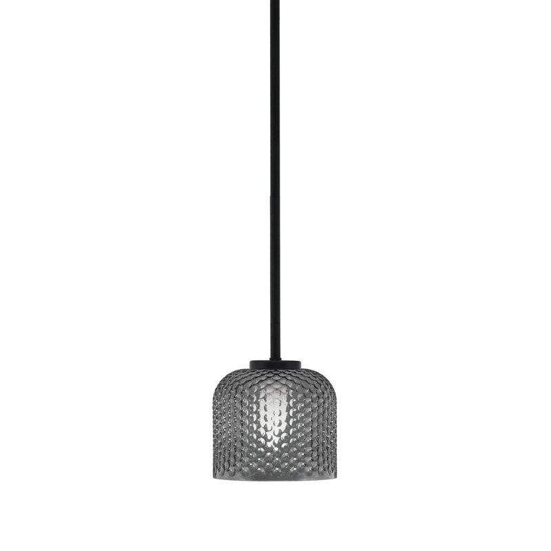 Mini-luminaire suspendu 1 lumière Amarmula, finition noir mat, abat-jour conique en métal graphite 7 po, Transparent/noir