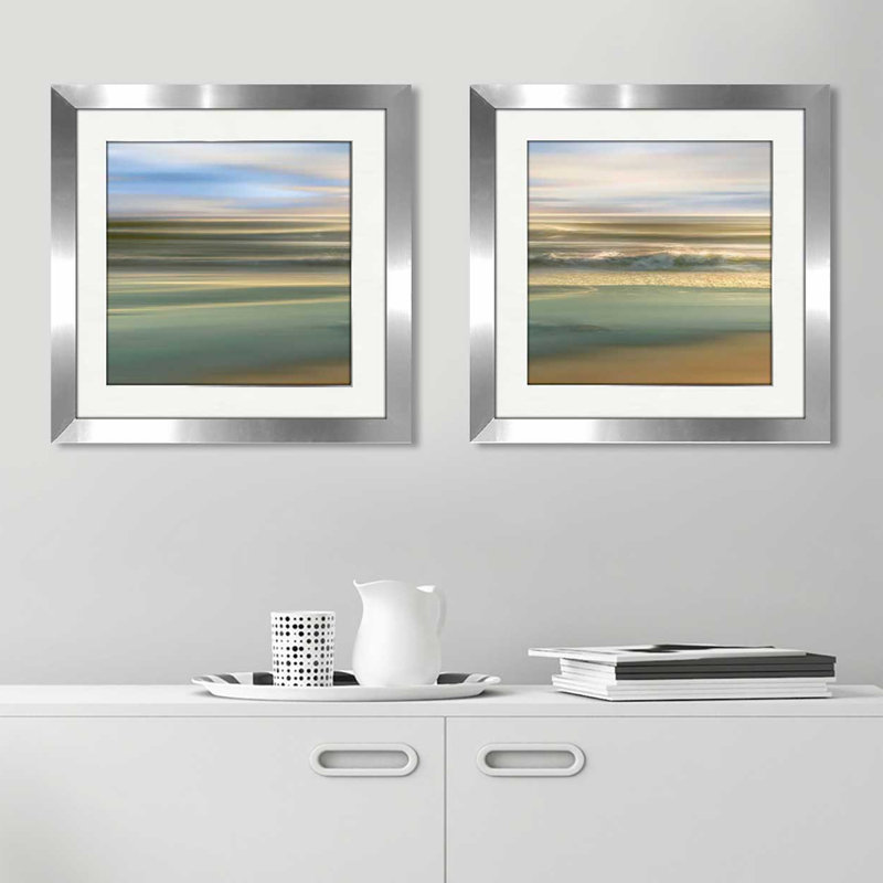 « topaz light », ensemble de 2 reproductions de peintures à l’acrylique encadrées, H 16,5 po x l 33 po x P 1 po, Blanc mat