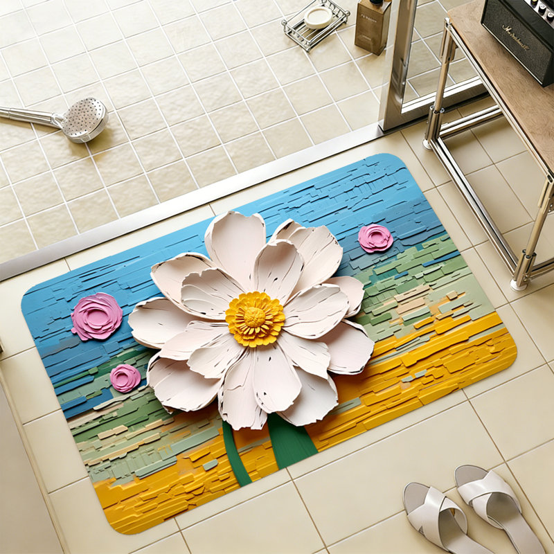 Tapis de bain floraux minces antidérapants lavables à la machine, Simple - L 32 po x l 20 po
