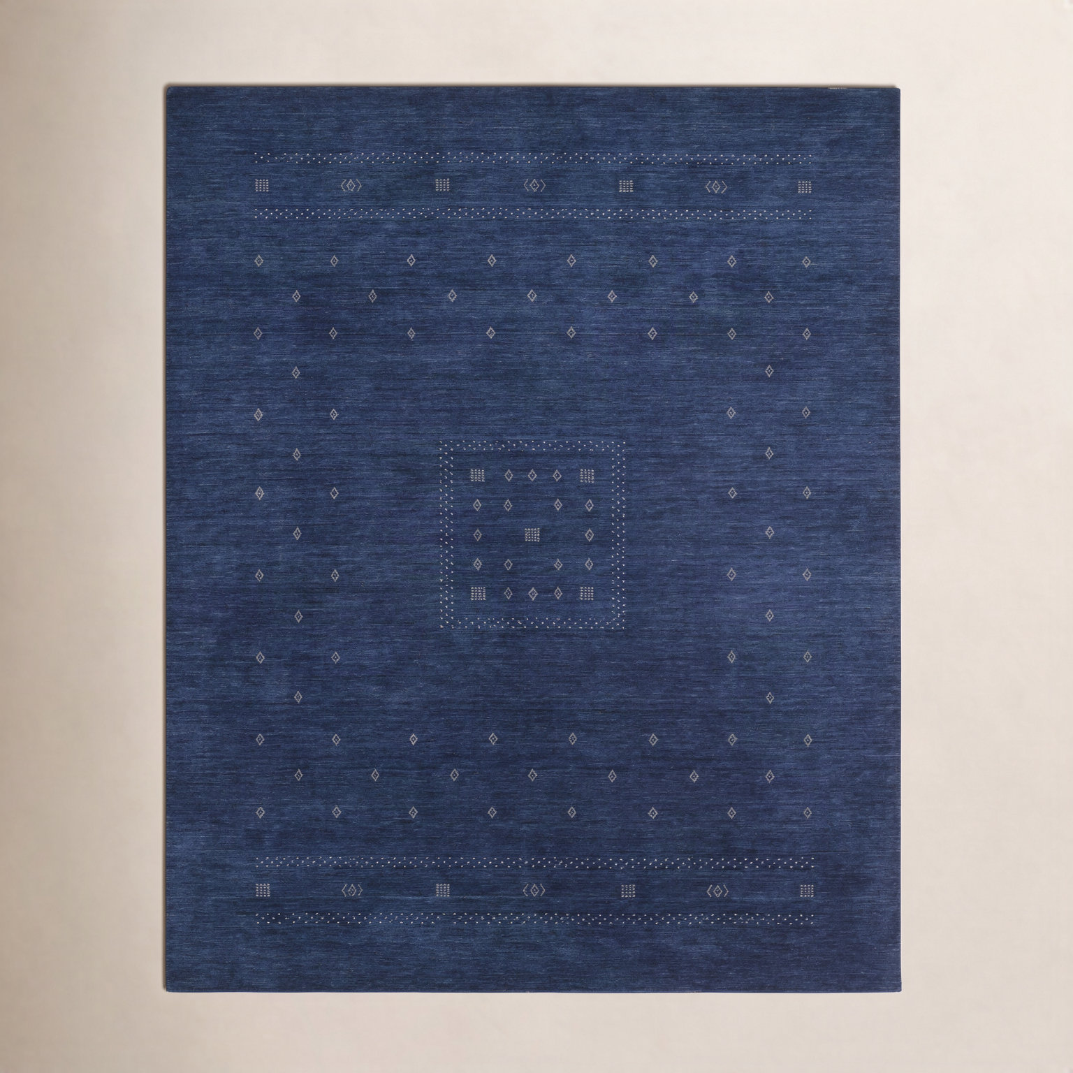 Simi Hand-Woven Geometric Cotton Wool Rug, Dark Navy, Rectangle 10' x 14'